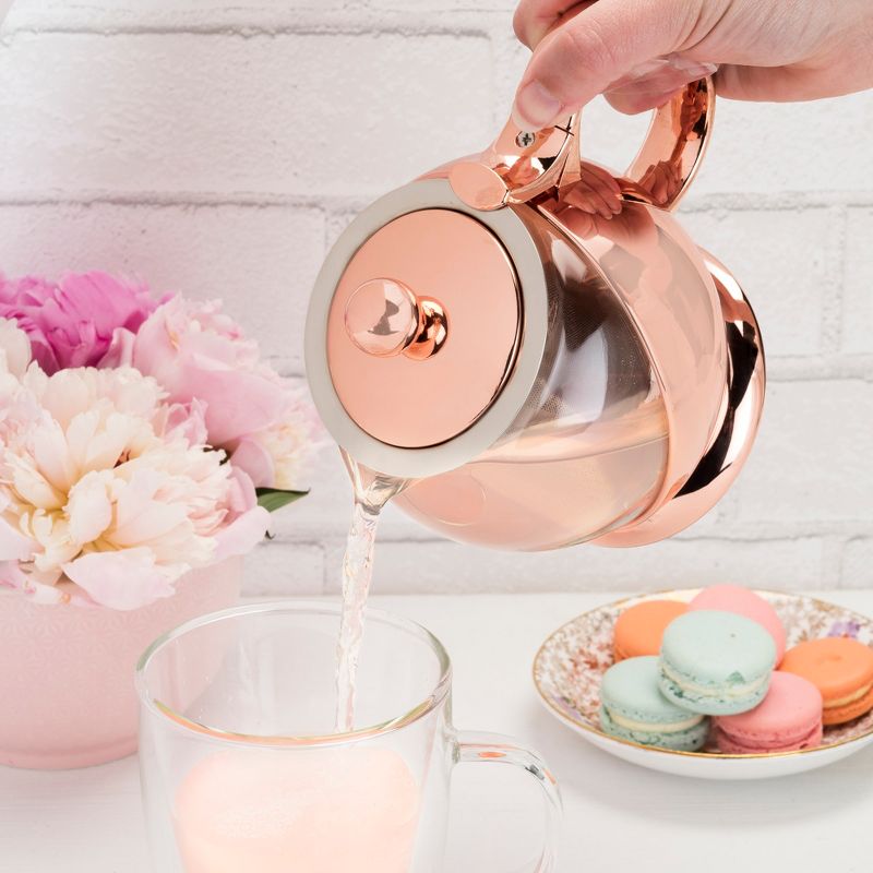 Shelby™ Glass and Rose Gold Wrapped Teapot by Pinky Up, Light Orange, 5 of 10