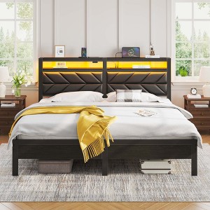 Greenstell  Bed Frame with Upholstered  Storage Headboard & Charging Station - 1 of 4