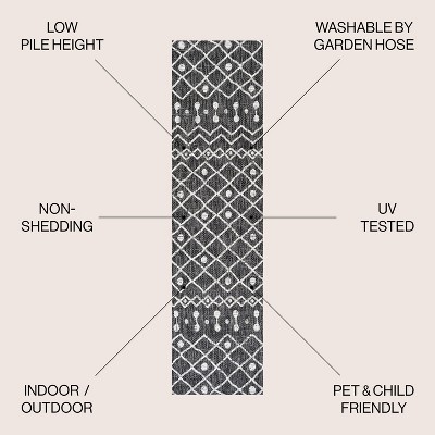 Black and Ivory Geometric Bohemian Indoor/Outdoor Rug