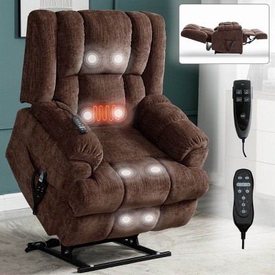 Dual Motor Power Lift Massage Recliner Chair with Heat,Chenille Upholstered Recliner,Heavy Duty Recliner for Elderly Living Room-Coolbibila