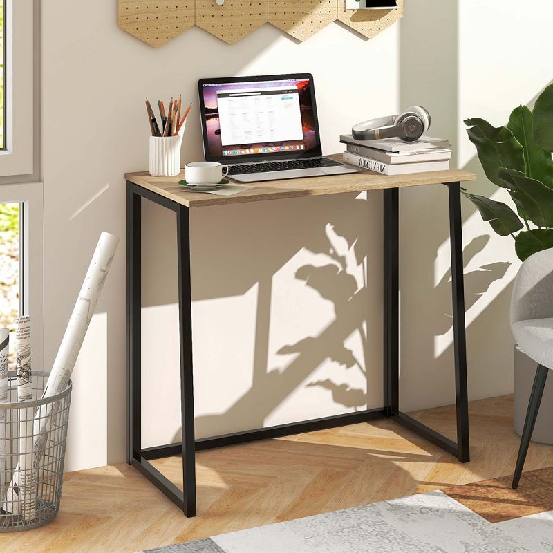 Costway Folding Computer Desk No Assembly Study Writing Table for Small Spaces Walnut/Black/Brown/White/Natural, 2 of 11