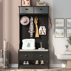 CAVINAS Hall Tree with Bench and Shoe Rack Modern Coat Rack with Top Cabinets and 6 Hooks for Foyer, Living - 1 of 4
