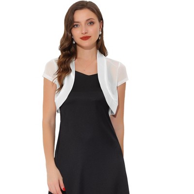 INSPIRE CHIC Women's Cap Sleeve Business Open Front Sheer Mesh Crop Bolero Shrug