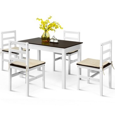 Costway 5pcs Dining Set Solid Wood Compact Kitchen Table & 4 Chairs Modern