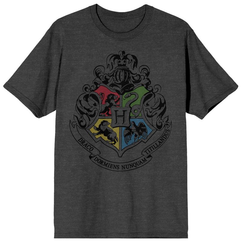 Harry Potter Hogwarts Crest Men's Charcoal Heather T-shirt, 1 of 2