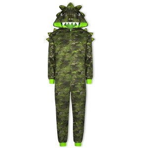 Sleep On It Boys Zip-Up Hooded Sleeper Pajama with Built Up 3D Character Hood - 1 of 4