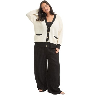 June + Vie by Roaman's Women's Plus Size Contrast V-Neck Cardigan