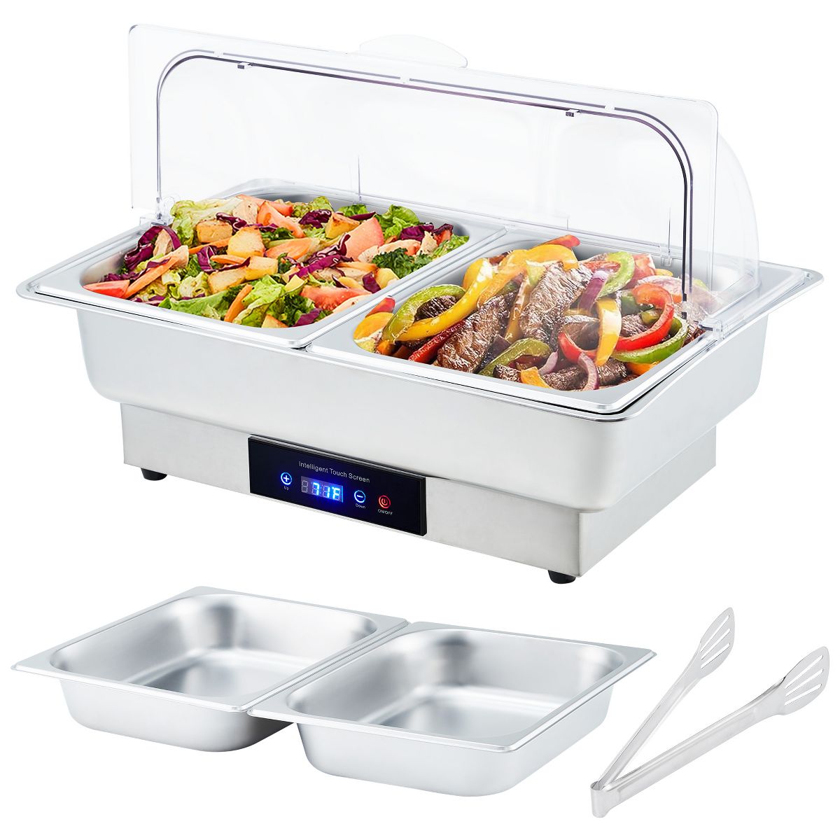 Garvee Electric Chafing Dish 9QT Stainless Steel Food Warmer with Temp Control for Buffet Parties Catering Weddings Double Compartment