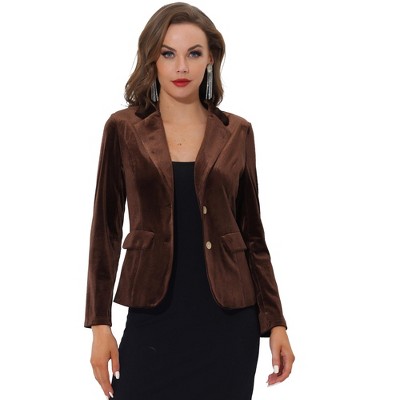 INSPIRE CHIC Women's Notched Lapel Vintage Office Button Front Velvet Blazer