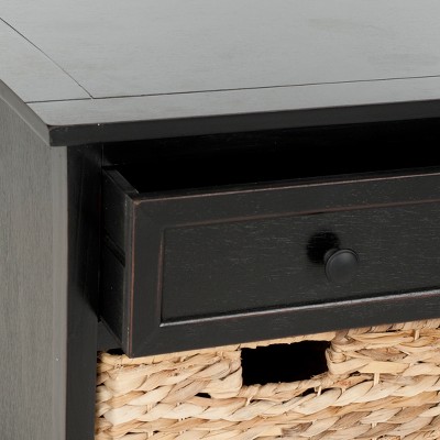 Transitional Gray Pine Wood Storage Bench with Wicker Baskets