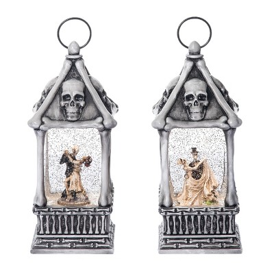 Transpac Plastic Light Up Skeleton Water Globe Set of 2 Halloween Home Decorations