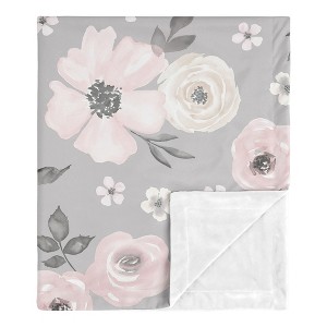 Sweet Jojo Designs Girl Baby Security Blanket Watercolor Floral Grey and Pink - 1 of 4