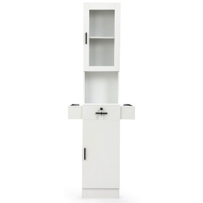 Infurnic Utility Storage Cabinets Elegant Barber Station with Sturdy Wood Equipment Suitable for Hair Salons, White, 23.22"*15.75"*66.93"