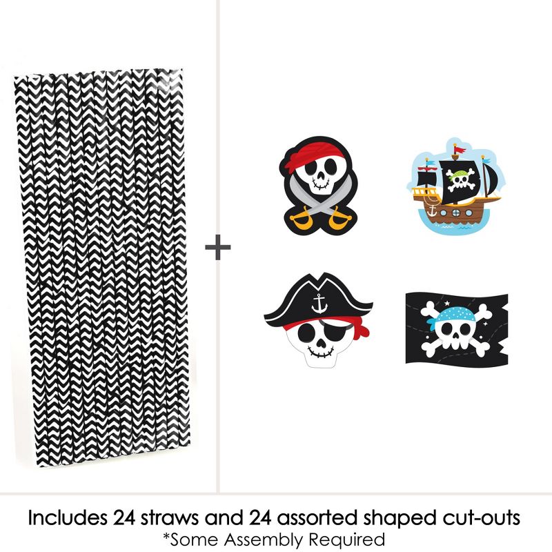 Big Dot of Happiness Pirate Ship Adventures - Paper Straw Decor - Skull Birthday Party Striped Decorative Straws - Set of 24, 3 of 7