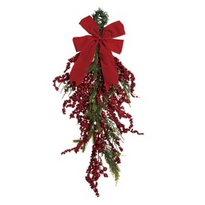 Transpac Foam 30 in. Red Christmas Bow and Berry T-Drop - 1 of 2