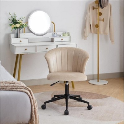 NicBex Office Chair with Adjustable Height Modern Rotatable Velvet Vanity Chair Computer Chair with 5 Wheels for Office, Study, Bedroom, Beige