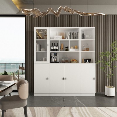 Famapy Combination Living Room Display Cabinet Tempered Glass Display Cabinet Storage Solutions
