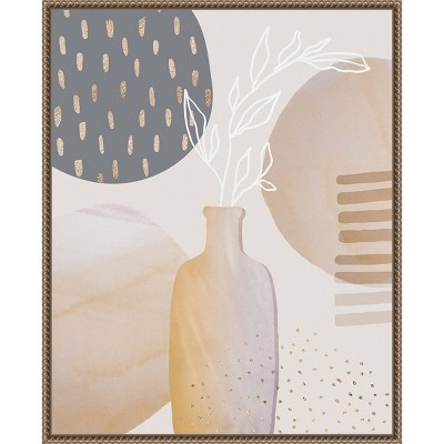 Mid-Century Earth Tones Abstract Canvas Wall Art with Brown Frame