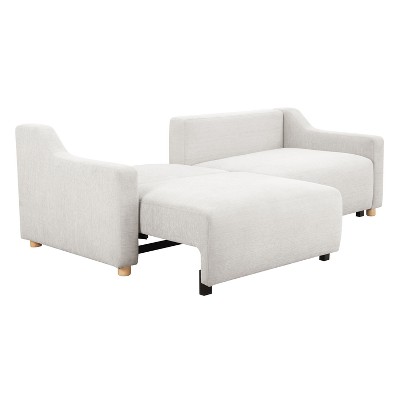 Cream Fabric Queen Sleeper Sofa with Natural Wood Legs