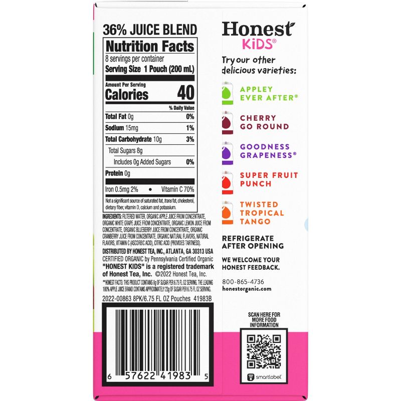 Honest Kids Berry Berry Good Lemonade Organic Juice Drinks - 8pk/6.75 fl oz Pouches, 5 of 10