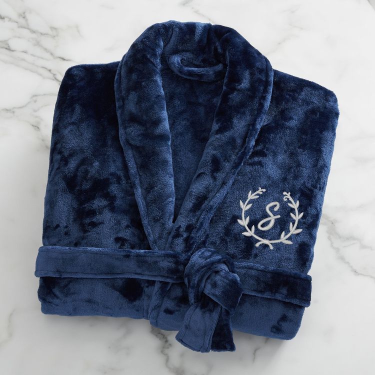 Personalization Mall Floral Wreath Embroidered Initial Fleece Robe ...