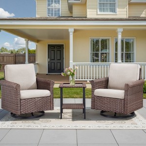 Buenhomino 3-Piece Wicker Patio Set with 2 Swivel Chairs & Coffee Table, All-Weather Cushions for Deck, Porch, or Garden - 1 of 4
