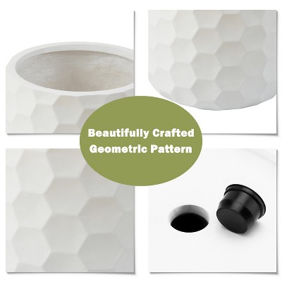 Matte White Geo-Design 12.2" MgO Round Planter for Indoor & Outdoor