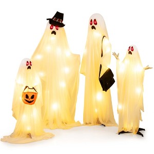 Costway 4 PCS Halloween Light up White Cloth Ghosts Life-size Standing Ghost Family with Red and Warm White LED Lights - 1 of 4