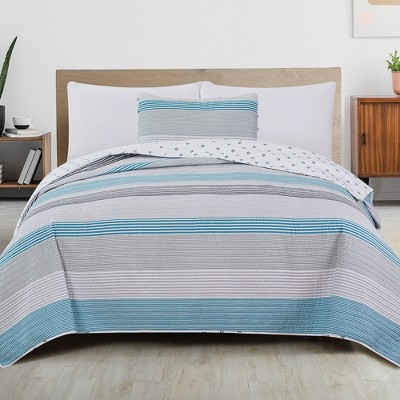 Great Bay Home Stripe Reversible Quilt Set With Shams