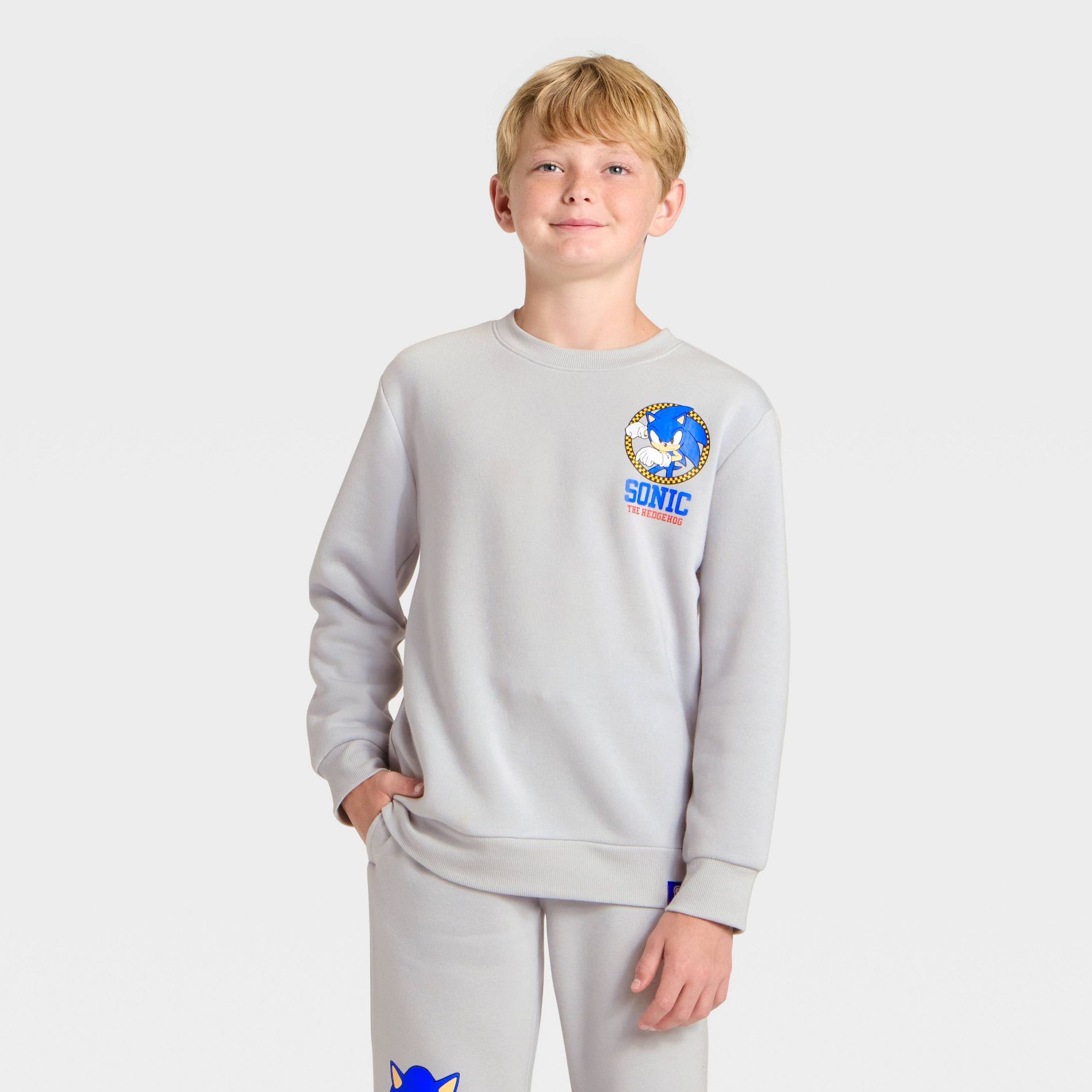 Boys' Sonic the Hedgehog Front and Back Graphic Fleece Crewneck Sweatshirt - Silver S