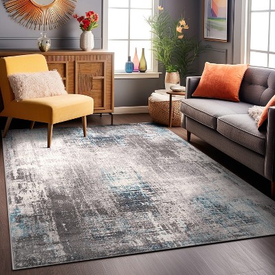 Dublin Blue and Gray Abstract 5' x 7' Synthetic Area Rug