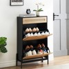 Shoe Storage Cabinet with 2 Flip Drawers and 1 Drawer, Farmhouse Rattan Shoe Rack Cabinet with Adjustable Shelves and Strong Metal Legs for Entryway - 2 of 4