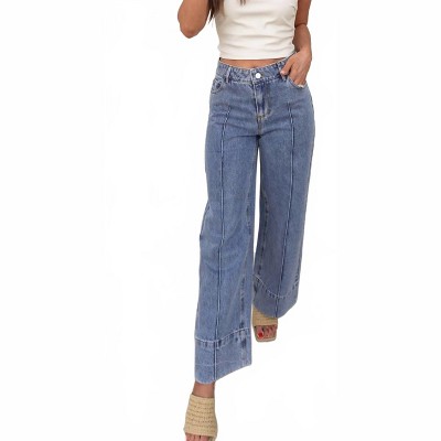 Women's High-waisted Wide Hem Pants - MIOU MUSE