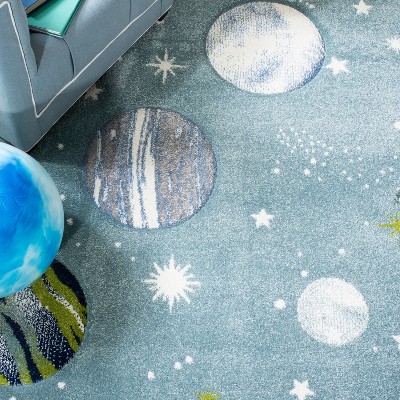 Teal and Ivory Galaxy Kids' Rectangular Area Rug 4' x 6'