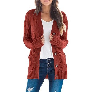 Haute Edition Women's Cable Knit Button Up Sweater Cardigan - 1 of 2