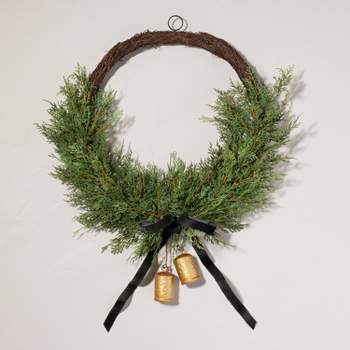 26" Faux Cedar Hoop Christmas Wreath with Bell Ornaments - Hearth & Hand™ with Magnolia