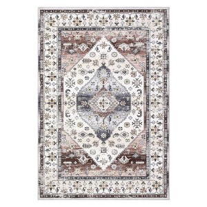 Washable Vintage Medallion Rug Non Slip Low Pile Rug Soft Oriental Throw Floor Cover Foldable Indoor Carpet for Living Room Bedroom Playroom Nursery - 1 of 4