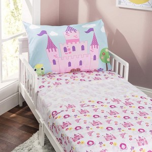 EVERYDAY KIDS 3-Piece Toddler Fitted Sheet, Flat Sheet and Pillowcase Set - Princess Storyland - Soft Breathable Microfiber Toddler Bed Sheets Set - 1 of 4