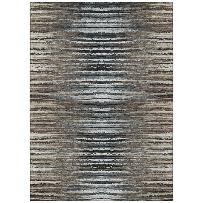 Brown Taupe And Chocolate Striped Washable Indoor Outdoor Area Rug