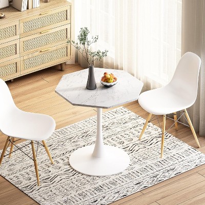31.5" Mid-Century Modern Tulip Dining Table, Round Pedestal Table for 2-4, Small Kitchen or Coffee Table, Metal Base