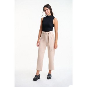 Lafidi Women’s Mid-Rise Cropped Pants – Relaxed Tapered Leg Trousers with Sash Belt and Welt Pockets - 1 of 4