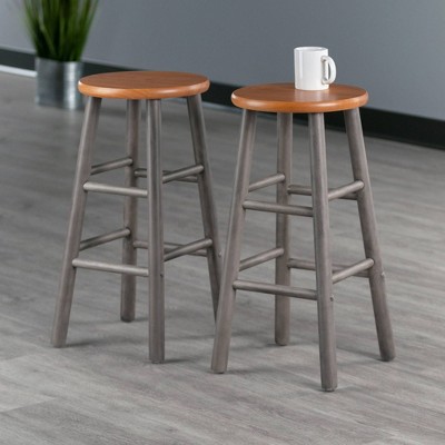 24" Gray and Teak Backless Wood Counter Stools Set