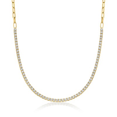 Ross-Simons 2.00 ct. t.w. Diamond Tennis Paper Clip Link Necklace in 18kt Gold Over Sterling