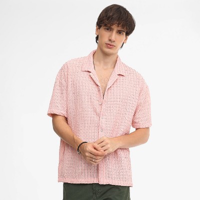 Campus Sutra Men Men's Blush Pink Hollow Knit Oversized Shirt