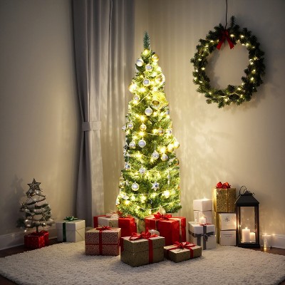 Resenkos 9ft Slim Pencil Christmas Tree - Space-Saving Design for Small Corners, 1500 Realistic PVC Branches