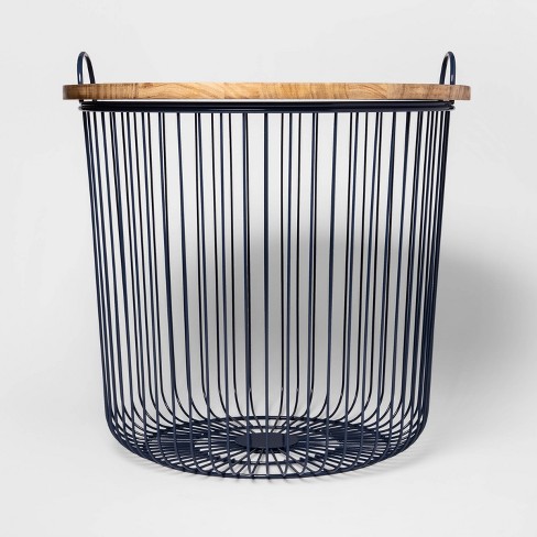 Wire Kids Storage Floor Bin Navy Pillowfort Round Metal Basket With Lid Handles Spot Clean 19.25 x19.375 Target