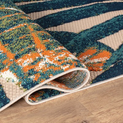 Tropical Floral Leaves Multi 5' x 7' Flat Woven Area Rug
