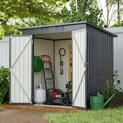 Kelly All Weather Metal Tool Shed, Patio Storage Shed with Metal Foundation and Lockable Doors, Outdoor Storage Box - The Pop Home