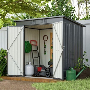 Kelly All Weather Metal Tool Shed, Patio Storage Shed with Metal Foundation and Lockable Doors, Outdoor Storage Box - The Pop Home - 1 of 4