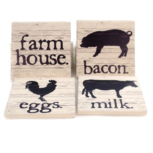 Carson Home Accents Tabletop Farmhouse Coasters - 4.0 Inches - Cork Back  Absorbent - Ss73750 - Stone 